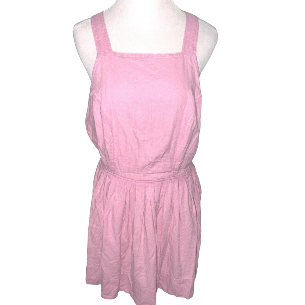Free People NWT Pink Apron Mini Dress S Strappy Cross Back Linen Blend Sun Dress